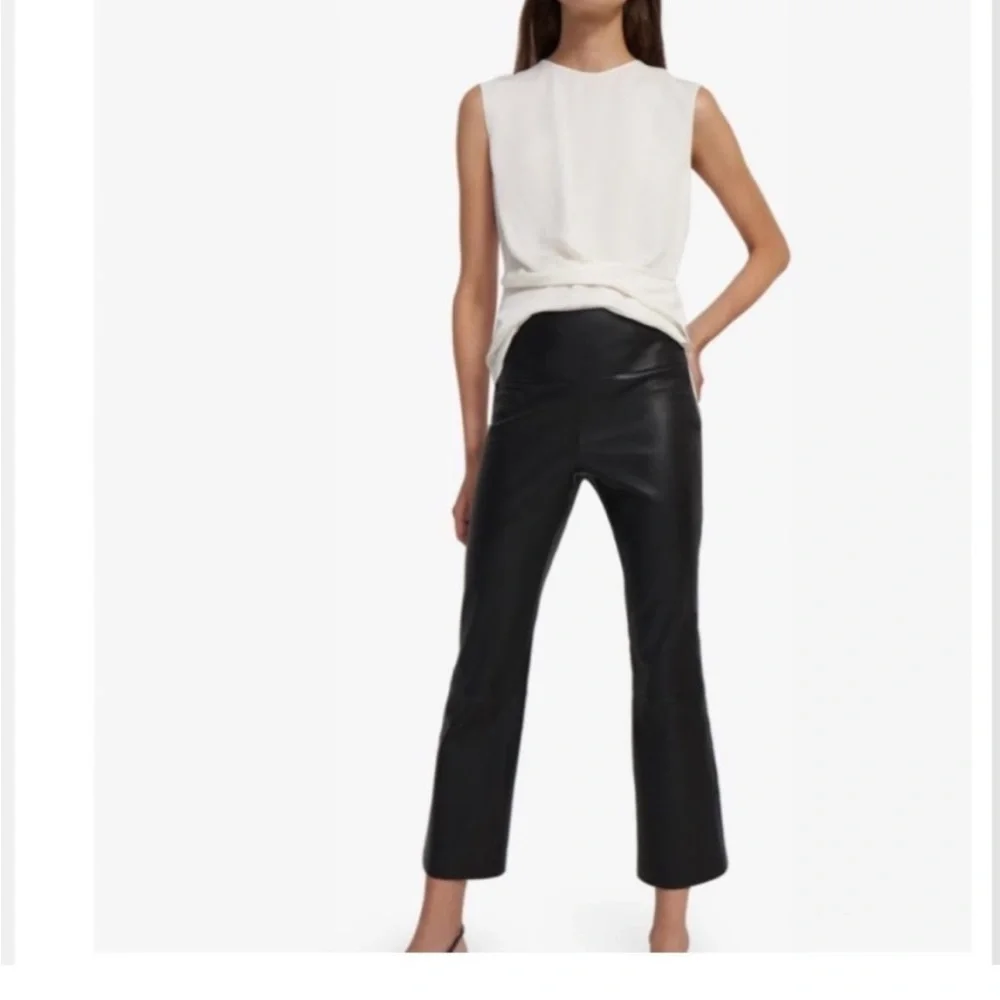 NWOT Theory Leather Pants Yoke Urban Crop Flare in Black - Picture 5 of 8